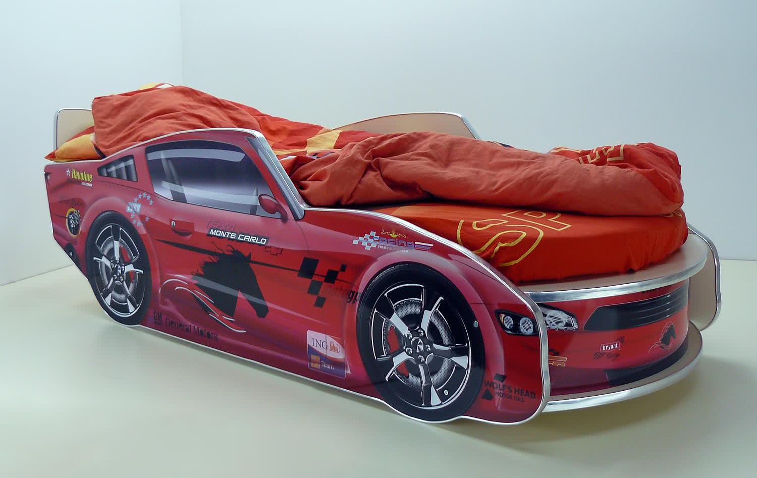 Кровать-машинка Молния Премиум с матрасом красный цена — лучшие модели в каталоге