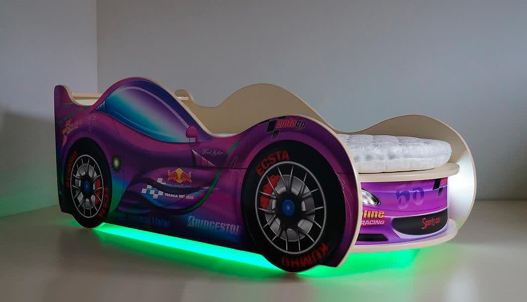 Кровать-машинка Спорт Кар-2 Премиум с матрасом и подсветкой